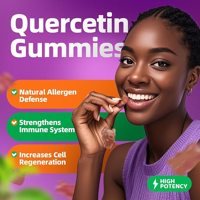 Quercetin Gummies - Quercetin with Bromelain, Vitamin C, Zinc & Elderberry, Extra Strength Immune System Booster, Lung Support Supplement for Adults Kids - 60 Quercetin Gummies (2 Pack)