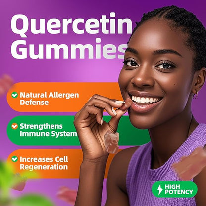 Quercetin Gummies - Quercetin with Bromelain, Vitamin C, Zinc & Elderberry, Extra Strength Immune System Booster, Lung Support Supplement for Adults Kids - 60 Quercetin Gummies (2 Pack)