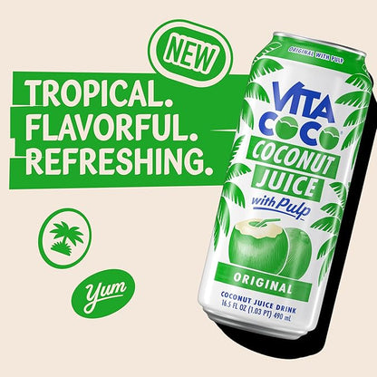 Vita Coco Coconut Juice, Original with Pulp | Big, Bold Coconut Taste | Natural Electrolytes | Sweet, Refreshing Hydration | 16.9 oz can (Pack of 12)