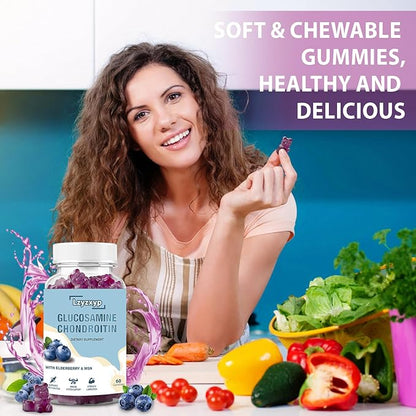 1 Packs 3000mg Glucosamine Chondroitin Gummies with MSM & Elderberry - Extra Strength， Antioxidant Immune Support Supplement Joint Health, Flexibility for Adults, Men & Women 60Cts (1)