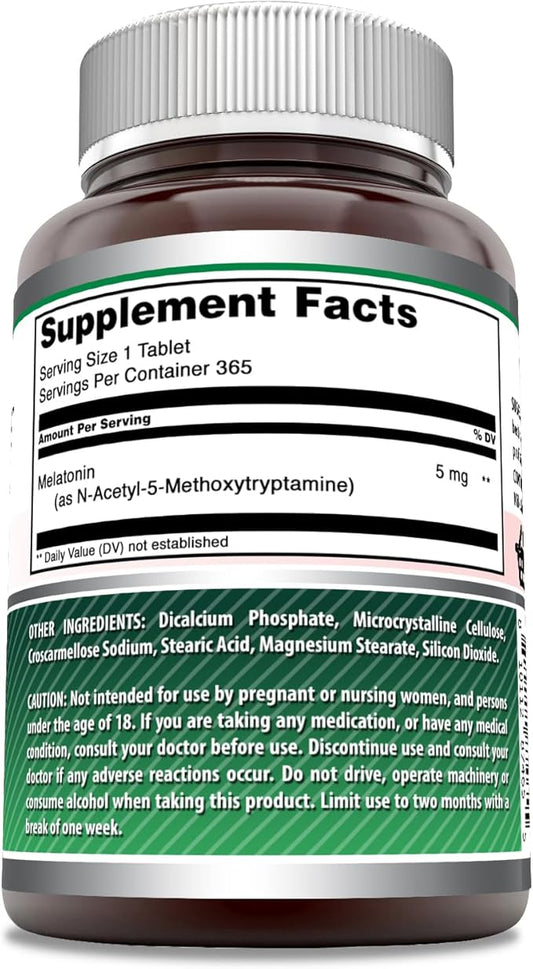 Amazing Formulas Melatonin 5 Mg Tablets Supplement | Non-GMO | Gluten Free | Made in USA (365)