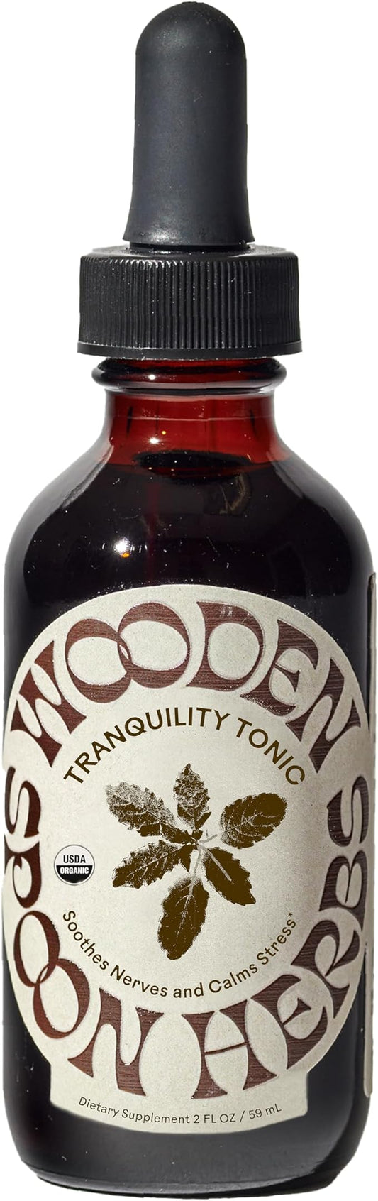 Wooden Spoon Herbs Tranquility Tonic | Organic Stress Relief & Sleep Aid Tincture | Unique Herbal Blend of Skullcap, Ashwagandha, Oat Tops, Holy Basil, Lavender | 2oz, 32 Servings