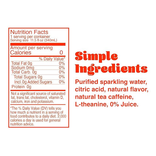 PHOCUS Caffeinated Sparkling Water, Blood Orange, 75mg Natural Caffeine Plus L-Theanine, Zero Sugar, Zero Calories, No Artificial Sweeteners, 11.5 fl oz Cans (Pack of 12)