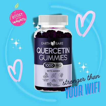 Quercetin Gummies with Elderberry, Zinc & Vitamin C – Immune Support Supplement – Antioxidant & Seasonal Wellness – Vegan, Non-GMO, Natural Berry Flavor – 60 Gummies