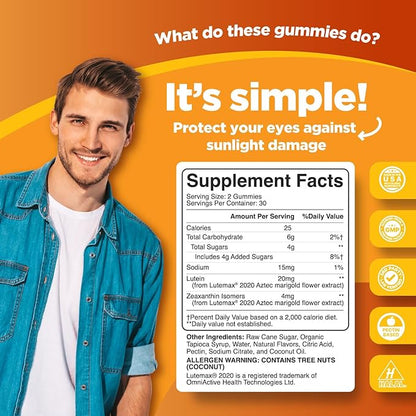 Phytoral Adults Lutein Gummies - Mango Flavored Potent Lutein and Zeaxanthin Supplements for Eye Health - Eye Vitamins for Blue Light Protection, Dryness, Strain Support & Visual Sharpness - 60 Count