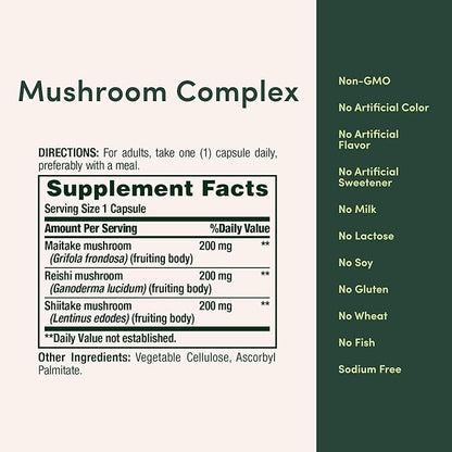 Nature's Bounty Mushroom Complex for Immune Support, Featuring Shiitake, Maitake and Reishi Mushroom – Health Supplements, 60 Capsules