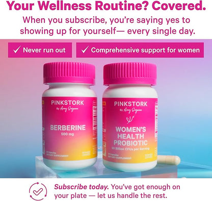 Pink Stork Berberine 500mg - Nature's GLP-1 Supplement - Daily AMPK Metabolic Activator - 500-1000 mg Metabolism + Gut Health for Women | Third-Party Tested | Vegan | Non-GMO| 30 Capsules