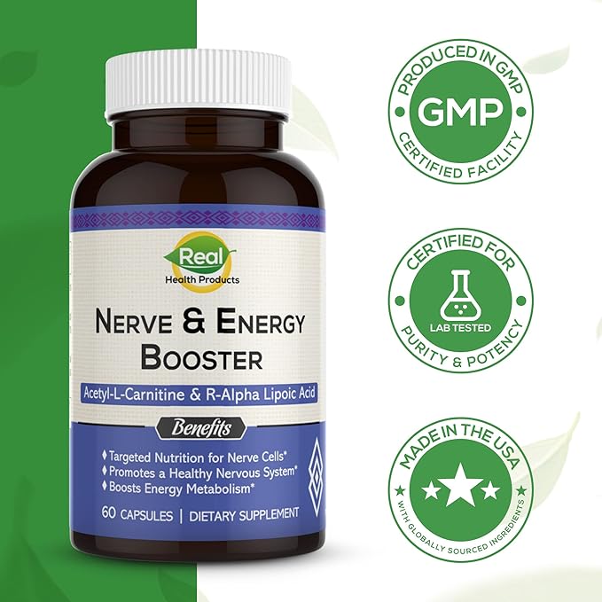 ALA Supplement - R-Alpha Lipoic Acid 300mg & Acetyl L-carnitine 1000mg - Nerve & Energy Booster for Nerve, Cardiovascular, Cognitive Function & Antioxidant Support, 60 Capsules, 30 Days Supply
