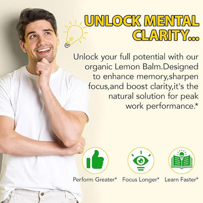 Organic Lemon Balm Extract Drops, Organic Lemon Balm Tincture, Digestive Relief & Anti-Bloat Support, Alcohol-Free, Vegan, Non-GMO, Gluten-Free - 60ml (2PCS)