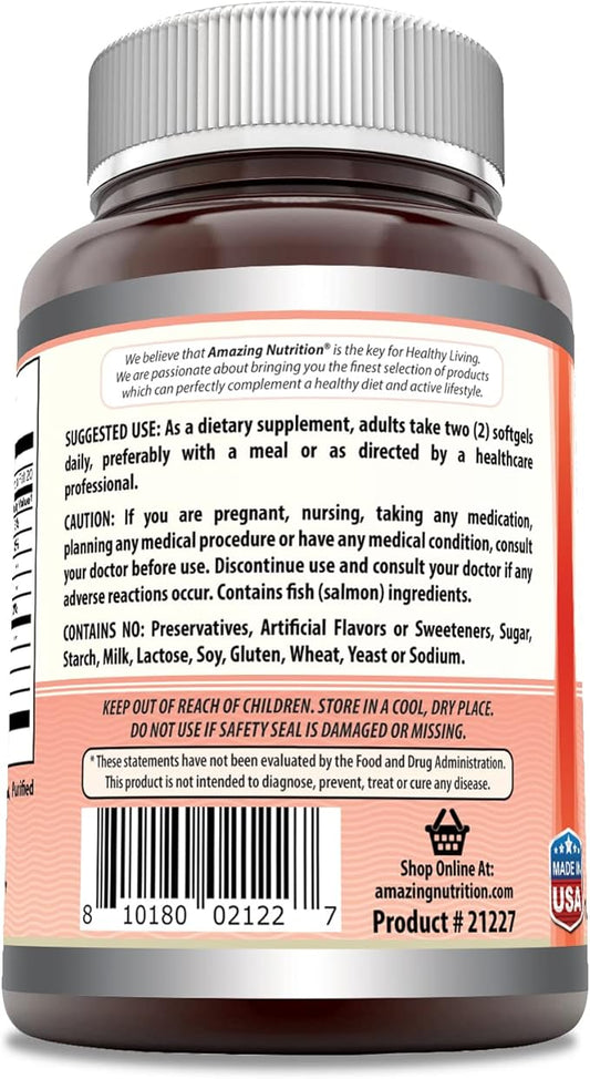 Amazing Omega Wild Alaskan Salmon Oil Supplement | 2000 Mg per Serving | 180 Softgels | Non-GMO | Gluten-Free | Made in USA