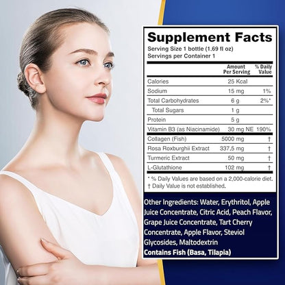 Ageless Ultra Anti Aging Liquid Collagen for Men & Women, Marine Collagen, Turmeric, Glutathione, and Rosa Roxburghii, Multi Vitamins, Skincare, Hydrating & Revitalizing Formula - 50 ml (30 Count)
