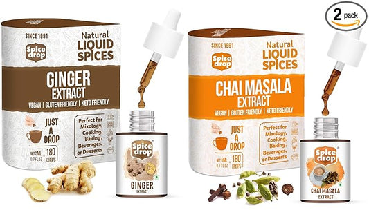 Spice Drop Spicy Tea Combo ( Natural Extract of Ginger and Chai Masala ), 10ml, For Beverages and Dessert