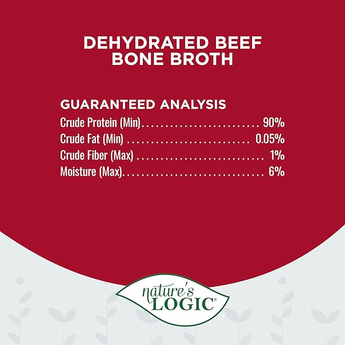 Nature's Logic Dehydrated Bone Broth Powder - 100% Natural Dog & Cat Topper - Rich in Glucosamine & Chondroitin - Boosts Immune System - Gluten-Free, No Synthetic Ingredients - Beef, 6oz