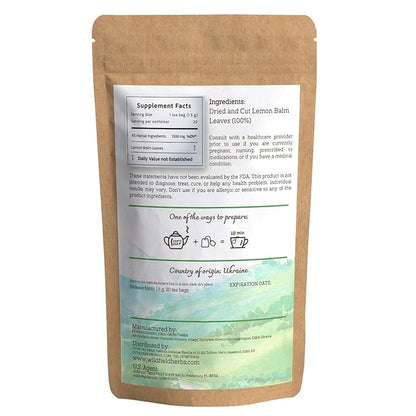 20 Bags Dried Lemon Balm Herb Frontier Loose Lemon Balm Tea (Melissa Officinalis Tea) - 20 Count 1.5 g Bags Melissa Herb Te De Toronjil