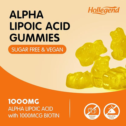Alpha Lipoic Acid Gummies 1000Mg with Biotion, High Absorption Chewable ALA Supplement for Antioxidant, Brain Health and Nerve Support, Pineapple Flavor, Sugar Free, 120 Chews