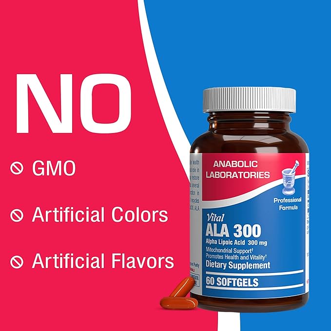 Alpha Lipoic Acid 300mg - Clinical Formula ALA Supplement for Liver Eye Brain Mitochondria Energy Antioxidant & Nerve Support - Non-GMO Soy Free & Easy to Swallow Softgels - 60 Servings