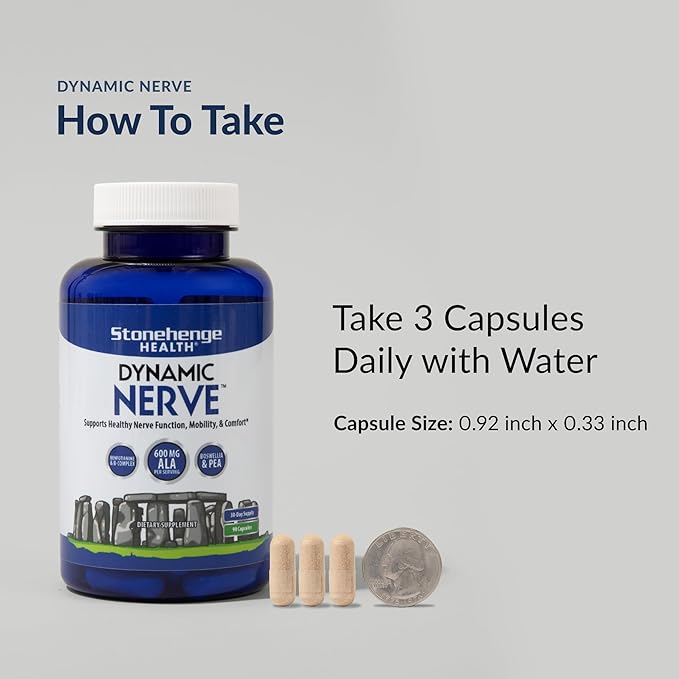 Stonehenge Health Dynamic Nerve Supplement - Supports Nerve Function in Fingers, Toes, Hands, and Feet with Alpha Lipoic Acid ALA, Benfotiamine, Pea, Robust B Complex, Boswellia