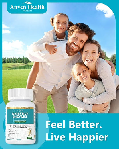 800mg Digestive Enzymes for Men and Women with Probiotics & Organic Prebiotics, 8 Key Enzymes, Protease, Amylase & Lipase for Bloating, Gas Relief, Non-GMO | 90 Capsules