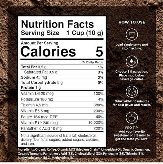VitaCup Organic Genius Keto Coffee Pods, Increase Energy & Focus w/MCT Oil, Turmeric, B Vitamins, D3, Medium Dark Roast, Bold, Smooth, Single Serve Pod Compatible w/Keurig K-Cup Brewers, 24 Ct