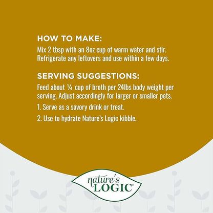 Nature's Logic Dehydrated Bone Broth Powder - 100% Natural Dog & Cat Topper - Rich in Glucosamine & Chondroitin - Boosts Immune System - Gluten-Free, No Synthetic Ingredients - Chicken, 6oz