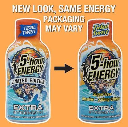 5-hour ENERGY Extra Strength Energy Shot, Tidal Twist (1.93 oz., 30 Count), Zero Calories & Sugar-Free 230 mg Caffeinated Energy Shot, Amino Acids & B Vitamins, Dietary Supplements, , Pina-Colada Flavor