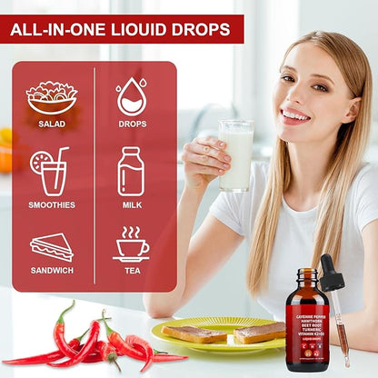 2PCS Cayenne Pepper Drops, AeluroCayenne Pepper Liquid Drops - Natural Cayenne Pepper Extract with Hawthorn Berry, Beetroot, Turmeric and Vitamin D3 K2-60ml