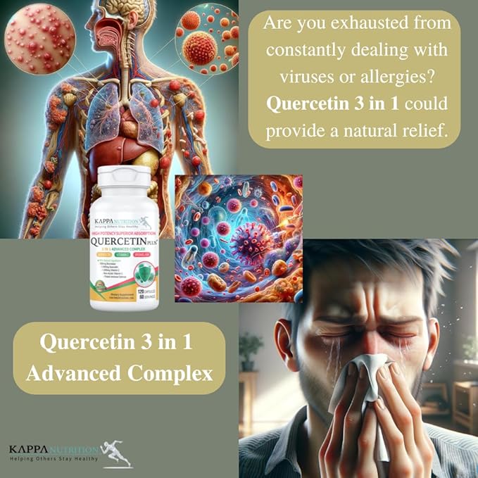 QUERCETIN PLUS, Quercetin 1,000mg, Bromelain 500mg and Vitamin C 1,000mg, (120 Capsules), 3 in 1 from Bioflavonoids, Supports Immune, Cardiovascular & Respiratory Health, Seasonal Allergy Relief.