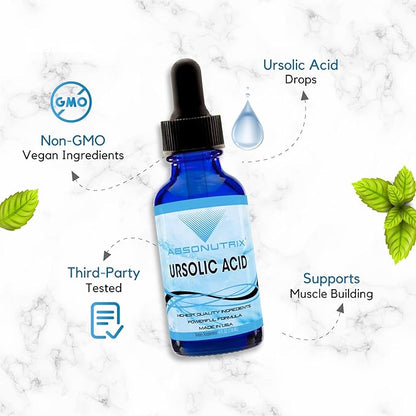 Absonutrix Ursolic Acid 590mg, 4 Fl Oz Bottle, 200 Highly Potent Servings, High Bioavailability, Quick Absorption, Third-Party Tested, GMP-Certified, Non-GMO, Cruelty-Free Products, Made in USA