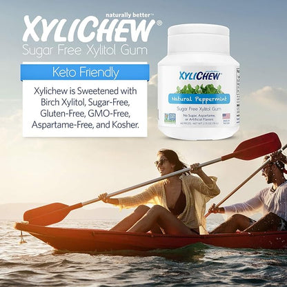 Xylichew 100% Xylitol Chewing Gum - Non GMO, Non Aspartame, Gluten Free, and Sugar Free Gum - Natural Oral Care, Relieves Bad Breath and Dry Mouth - Peppermint, 60 Count