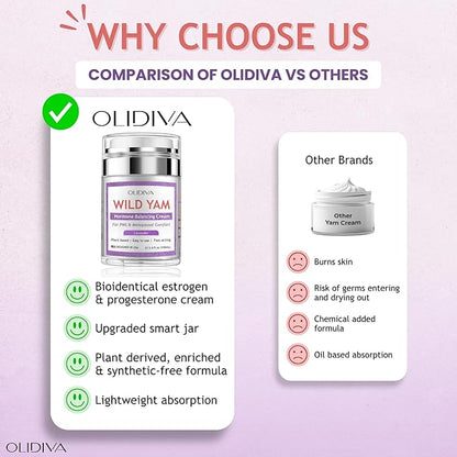 Wild Yam Cream, Hormone Balance for Women, Natural Estrogen & Progesterone-Free Hormone Support, For PMS & Menopausal Comfort, Day&Night Cream for Hot Flashes & Night Sweats, Lavender (3.4 oz)