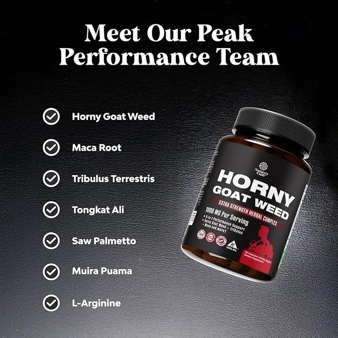 Natures Craft Horny Goat Weed for Men - Extra Strength Male Supplement with Black Maca Root, Tongkat Ali, Saw Palmetto & Panax Ginseng Extract for Stamina & Energy - 90 Capsules