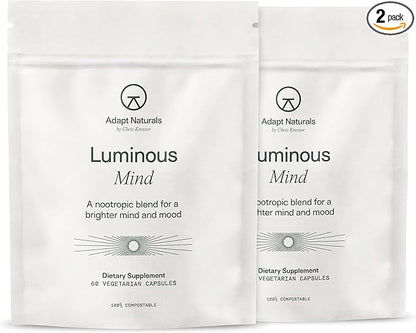 Adapt Naturals Luminous Mind Nootropic Brain Supplement with Ginkgo Biloba, Bacopa and Lions Mane | Memory, Focus, Mental Clarity and Elevated Mood Support | No Caffeine, Crash Free - 60 Days Supply