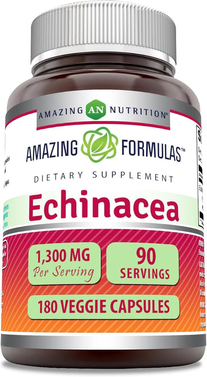 Amazing Formulas Echinacea Supplement| 1300 Mg Per Serving | 180 Veggie Capsules | Non-GMO | Gluten-Free | Made in USA
