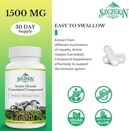 Active Hexose Correlated Compound 1500 mg Supplement, Natural 8 Mushroom Extract Supplement, Immune System, Liver Function, Natural Killer and T Cells Activity, 90 Veggie Capsules