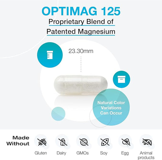 XYMOGEN OptiMag 125 - Magnesium Supplement with Di-Magnesium Malate & Glycinate Lysinate to Support Nerve, Muscle, Bone Health + Heart Health (120 Capsules)