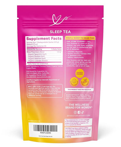 Pink Stork Organic Sleep Tea - Melatonin-Free - Calming Lavender Coconut Herbal Tea to Naturally Support Sleep - Pregnancy Friendly Bedtime Tea, Caffeine-Free - 15 Sachets, Hot or Iced