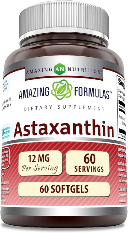 Amazing Formulas Astaxanthin 12 Mg Supplement | 60 Softgels | Non-GMO | Gluten Free | Made in USA