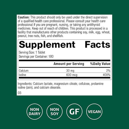 Standard Process Inc. Prolamine Iodine - Thyroid Support with Calcium Lactate, Iodine, Calcium & Magnesium Citrate - 180 Tablets