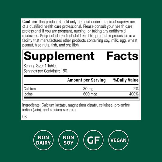 Standard Process Inc. Prolamine Iodine - Thyroid Support with Calcium Lactate, Iodine, Calcium & Magnesium Citrate - 180 Tablets
