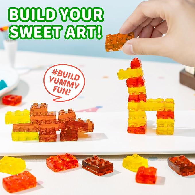 AMOS 4D Vegan Gummy Blocks Candy – Assorted Fruit Flavors, Made with Real Juice, Fun-to-Build Edible Blocks, Fat-Free, 8.47oz (240g)