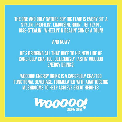 Wooooo! Energy Ric Flair Sparkling Adaptogenic Mushroom Energy Drink | Natural Antioxidants & Nootropics | Lion’s Mane & Cordyceps | 150mg Caffeine | 12 Pack (Lemon)