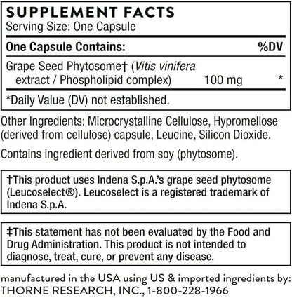 THORNE - Grape Seed Extract (Formerly O.P.C.-100) - Grape Seed Phytosome for Antioxidant Support* - 60 Capsules
