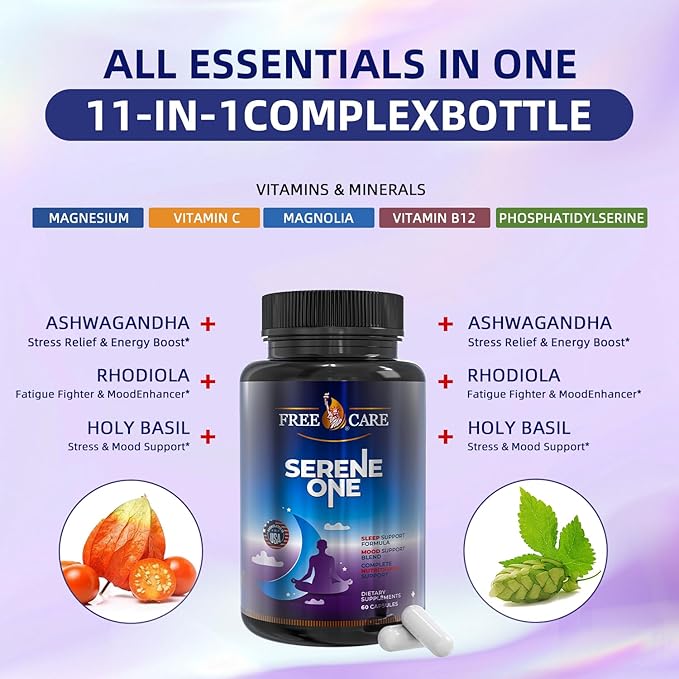 15-in-1 Melatonin Sleep Capsules - Natural Sleep Aids for Adults with Melatonin 5mg and Magnesium Glycinate, Support Sleep Health, Stress Relief with Ashwagandha, L-Theanine,GABA, 5-HTP - 60 Capsules