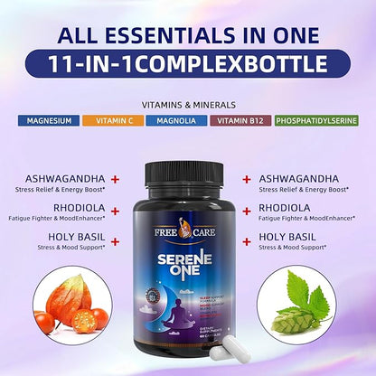 15-in-1 Melatonin Sleep Capsules - Natural Sleep Aids for Adults with Melatonin 5mg and Magnesium Glycinate, Support Sleep Health, Stress Relief with Ashwagandha, L-Theanine,GABA, 5-HTP - 60 Capsules