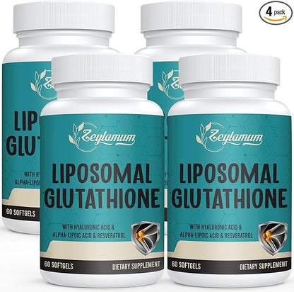 2400 MG Liposomal Glutathione Softgels, Max Absorption, Active Form L-Glutathione Reduced (GSH), with Hyaluronic Acid, Resveratrol, Master Antioxidants for Detox, Brain, Immune System, 240 Softgels