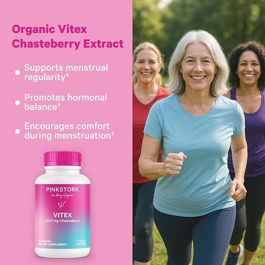 Pink Stork Organic Vitex – 1000 mg Chaste Tree Berry – Plant-Based Support for Perimenopause & Hormonal Harmony – Helps Maintain Cycle Regularity & Healthy Progesterone Balance – 60 Vegan Capsules