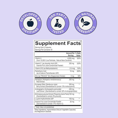 The Defender - Powerful Immune Defense with Vitamin A, C, and Botanical Extracts Elderberry, Echinacea, and More for Boosting Immune System with Natural Ingredients