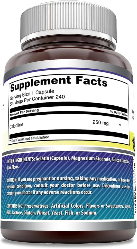 Amazing Formulas Citicoline 250 Mg | Capsules Supplement | Non-GMO | Gluten Free | Made in USA (240 Count)