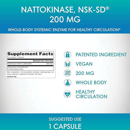 Source Naturals NSK-SD, Nattokinase, Vegetarian Friendly, Whole Body Systemic Enzyme for Healthy Circulation*, 200 mg - 30 Vegetarian Capsules