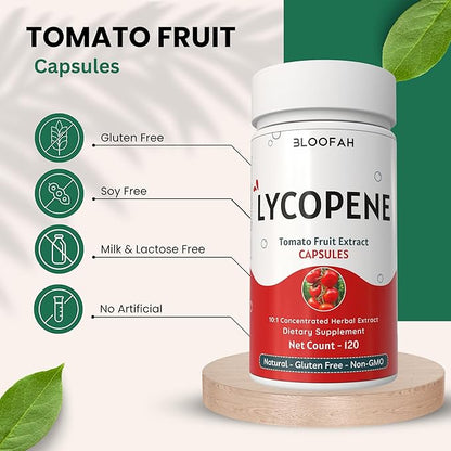 500mg Lycopene Supplement Tomato Extract 10:1 Capsules - 120 Count | 100% Pure, Non-GMO & Gluten Free Formula | Natural Carotenoid Supplement for Health and Wellness Support